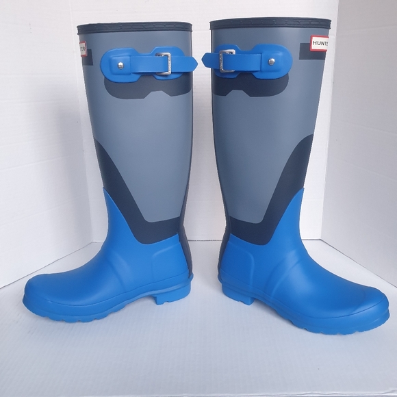 Hunter Wm's Original Tall Wellington Shadow Print Rainboots Grey, Bucket Blue  7 - Picture 5 of 16